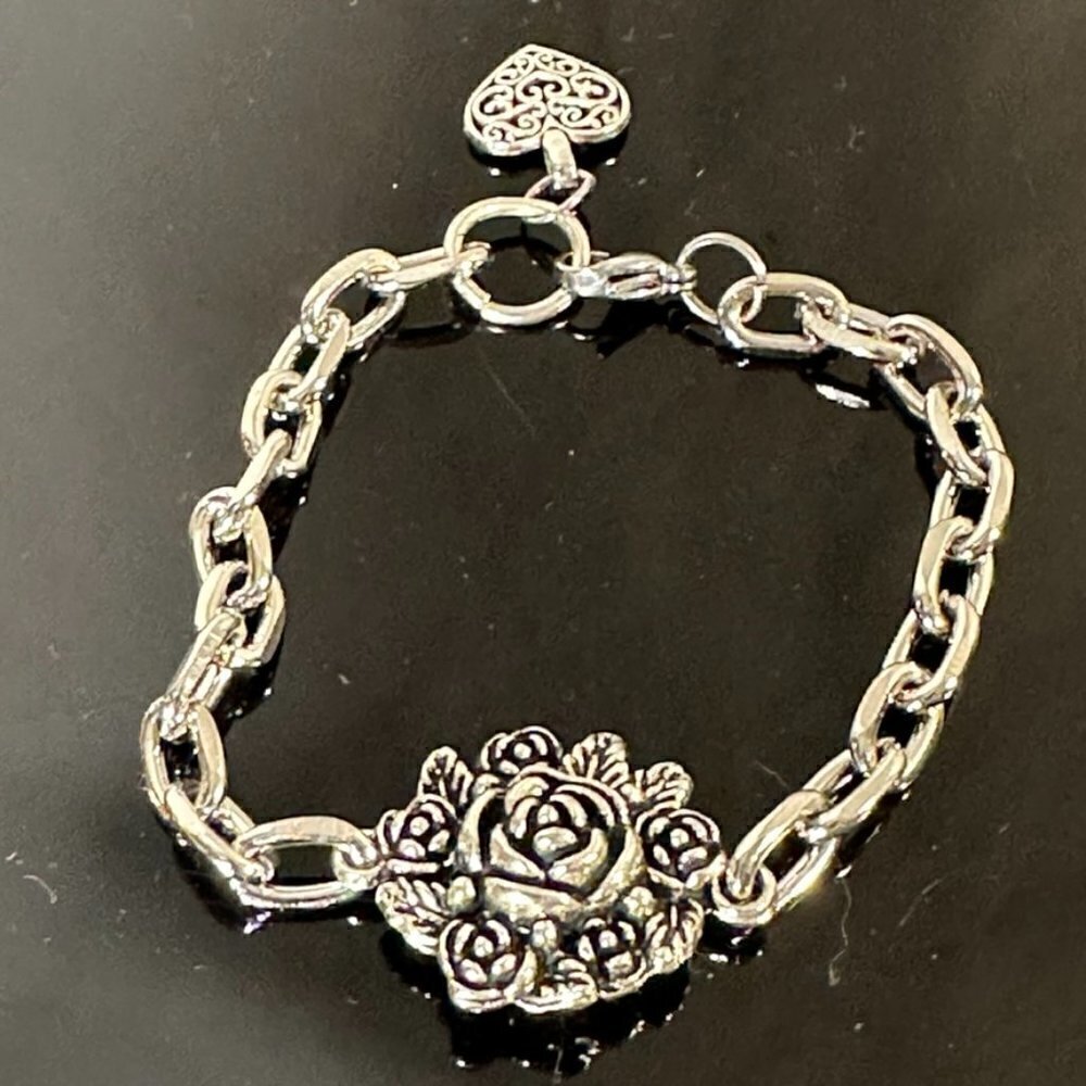 Rose Floral Stainless Steel Silver Chain Bracelet Gift Charm Mother Birthday